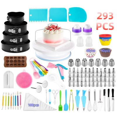 China Factory direct hot sale workable 293 pieces cake decorating tools nozzles set with beater turntable paper cup for sale