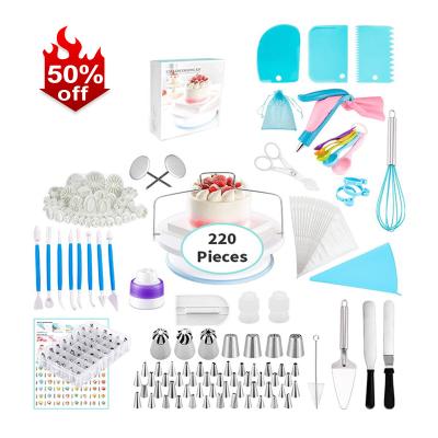 China Amazon Viable Hot Sale 220pcs Lot Cake Decorating Tools Kit Turntable Set Bakeware Sets for sale