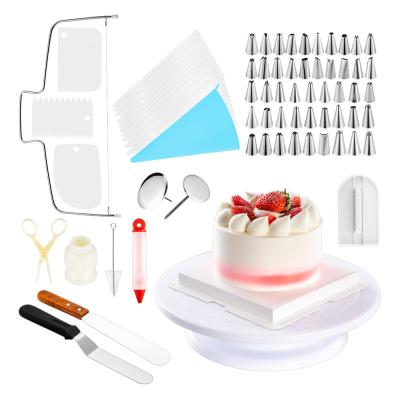 China Viable Cake Decorating Set Baking Tools Rotating Cake Stand Turntable Supplies Plastic Cake Stand 73pcs Set for sale