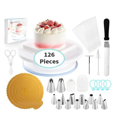 China 126pcs Sustainable Cake Decorating Supplies Kit With Cake Turntable Stand Baking Supplies Baking Set for sale