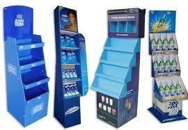 China Blue Flooring Cardboard Display Racks , Cardboard Display Shelves Attractive Design for sale