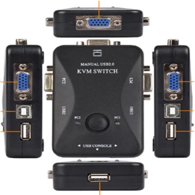 China High Quality USB KVM Switch 2 In 1 Out Left KVM Switch Box 2 PC Monitor Switches Box USB 2.0 KVM Switch for sale