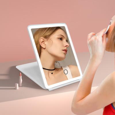 China Daily+Travel Professional Makeup Protection Standing USB Rechargeable Travel Portable Vanity Mirror Makeup Desk Mirror with Lights for sale