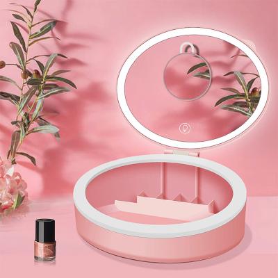 China One Lighted Makeup Mirror Desktop Led Storage Box With Fill Light Desktop Light Three-color Portable Gift Mirror for sale