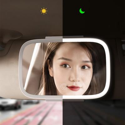 China 2021 Amazon Top Sales Car Makeup Mirror Smart Light Adjustable 3 Colors Light Up Car Sun Visor Rechargeable Vanity Mirror for sale