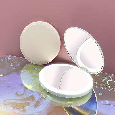 China Vanity Makeup Mirror White Pink Light Lighted Magnifying Glossy Outdoor Factory Price No MOQ For Customized Logo for sale