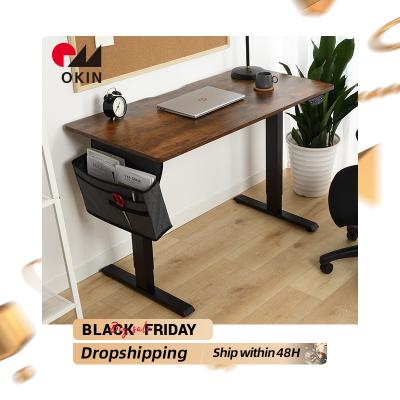 China Adjustable (Height) Ready To Ship Sit Stand Desk Adjustable Standing Desk Electric Height Adjust Computer Desk With Walnut Table Top Free Shipping for sale