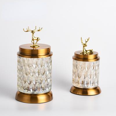 China European creative simple and modern storage pot head deer candy glass crystal living room tea table home accessories soft ornaments for sale