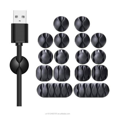 China For Earbuds 16 Pack Black Cable Management Cord Organizer for Home Cable Organizing Cords and Office Self Adhesive Cord Cable Ties Holder for sale