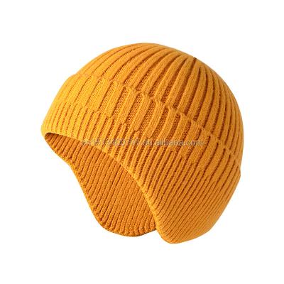 China COMMON HOT SALE Hat Boys Winter Warm Earflap Hat Knitted Beanie For Kids Striped Warm Fleece Thicken Hat For Kids for sale