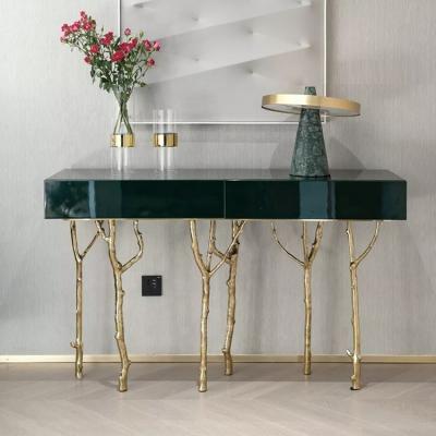 China Villa Adjustable Special Brass Base Home Furnishings Wooden Top (Others) Design Branches Style Copper Console Table for sale