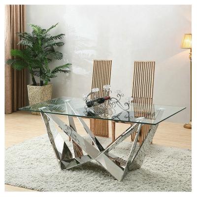 China (Other) Modern High Quality Painted Luxury Adjustable Stainless Steel Glass Dining Table For Living Room for sale