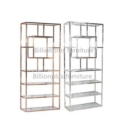 China Heavy Duty Gold Stainless Steel Tempered Glass Wine Rack Display Stand SR08 for sale