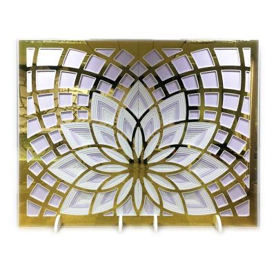 China 2019 White Acrylic PVC Gold Fancy Mirror Lotus High Luxury Wedding Backdrop Decoration for sale