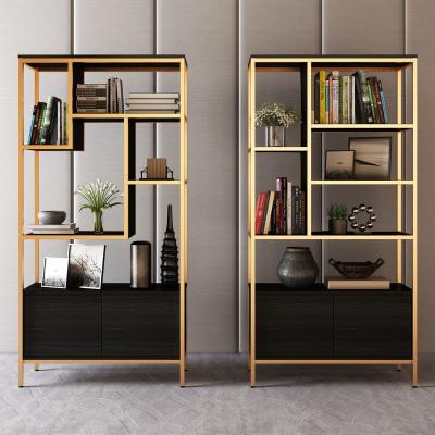 China Luxury Luxury Modern Golden Leg Grey Home Office Bookshelf Hot Sale Bookcase Wood Computer Desk  Bedroom Study Storage Rack for sale