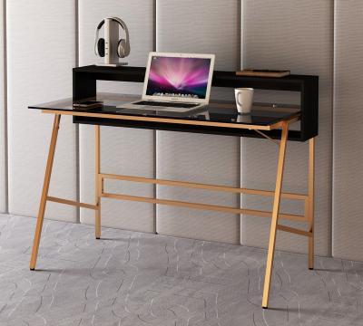 China Luxury Luxury Modern Golden Leg Grey Tempered Glass Top Office desk Hot Sale Table Wood Computer Desk  Bedroom Study Desk for sale