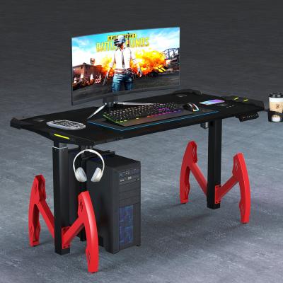 China Adjustable (height) Motor Height Adjustable Electric Sit Stand office gamer racing gaming desk with RGB light strip and Bluetooth function for sale