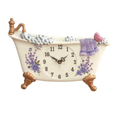 China Europe Handcraft The Lavender Bathtub Wall Clock Resin Decorative Art for sale