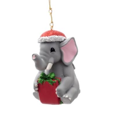 China Custom Made Cheap Reusable Custom Resin Christmas Elephant Ornament Hanging Ornament From Europe for sale