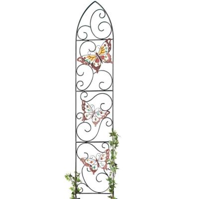 China Easily Assembled Outdoor Stake Wholesale Garden Art Yard Plant Metal Trellis Butterfly Garden Fence for sale