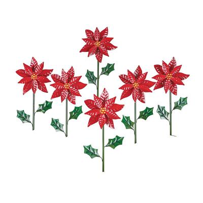 China Art Decor Set of 6 Decorative Flower Holiday Garden Stake Poinsettia Stakes for sale