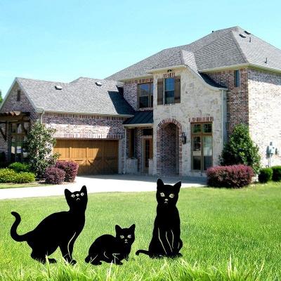 China Art Decor Metal Cat Decorative Garden Stakes Black Silhouette Halloween Animal Yard Stakes Outdoor Garden Decor for sale