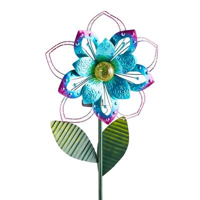 China Handicrafted Outdoor Home Decorative Flower LED Blue Solar Powered Wrought Iron Garden Stake for sale