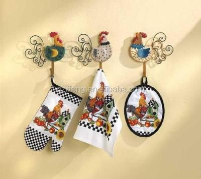 China Viable Kitchen Decorative Metal Rooster Wall Hooks for sale