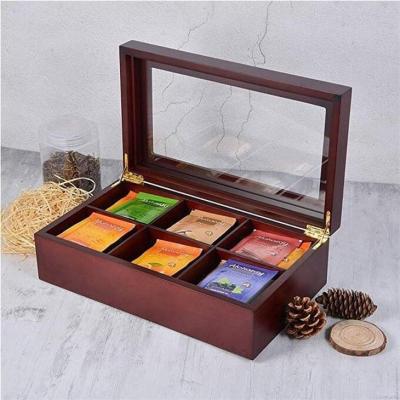 China Premium Bamboo Wood Tea Chest Kitchen Tea Box Organizer With Slide Drawer Acrylic Window - for sale