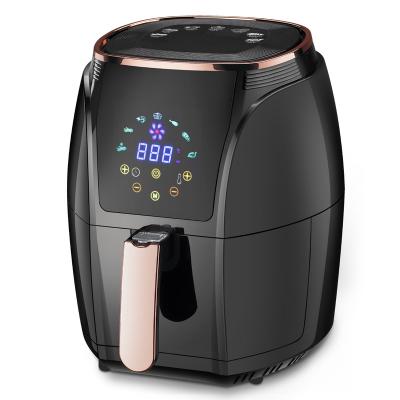 China Healthy Household Air Fryer Oven Oil Free 5L Digital Display Presets Smart Automatic Oil Free Air Fryer Black And Gold With Touch Screen for sale