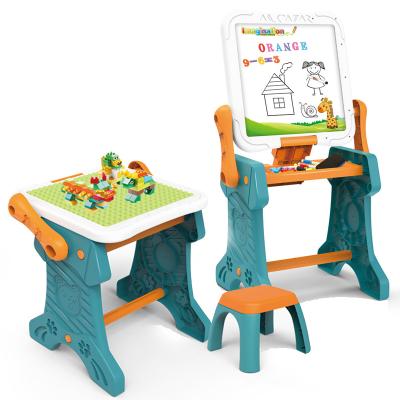 China Building Toy Learning Desktop Writing Board 2 in 1 Kids Building Blocks Table Set for sale