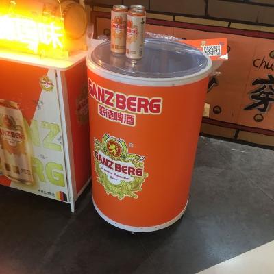 China Sustainable Round Barrel Energy Drink Display Coolers Refrigerator Showcase for sale