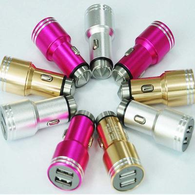 China Multi-function Metal aluminum alloy safety hammer double USB car charger for sale