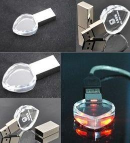 China 3D Laser Engraved Logo USB pen drives Crystal USB flash drive with LED light and glowing logo for sale