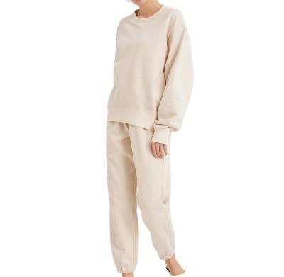 China 2021 High Quality French String Breathable Terry Crew Neck Hoodie No Pants Two Pieces Custom Tracksuit Set For Women for sale