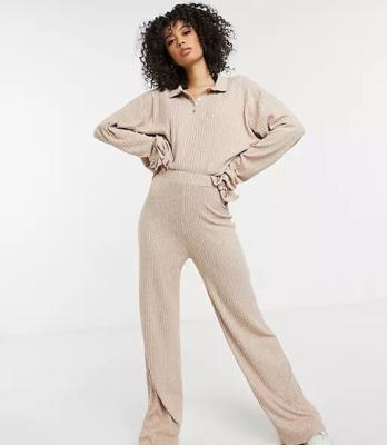 China New Breathable Stylish Tall Tracksuit Polo Top Wide Leg Pants Custom Logo Sweatsuit Oversized 2 Piece Set Women Tracksuit for sale