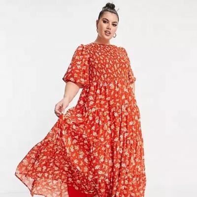 China Summer anti-static hot sale floral print big and tall maxi dress ladies dress women plus size casual dress for sale