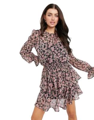 China Wholesale Anti-Static High Quality Floral Plus Size Floral Bubble Mini Dress in Pink for sale