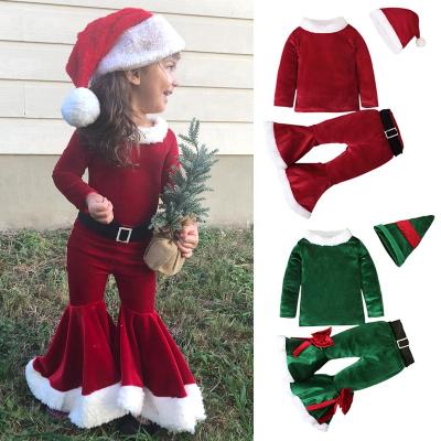 China New Plus Size Kids Christmas Outfit Velvet Clothes Toddler Girls Fit Soft Long Flare Pants for sale