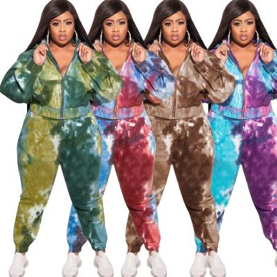 China Polyester Women Tie Dye Jogger Suits Loose Casual Two Piece Set Women Plus Size Suits for sale