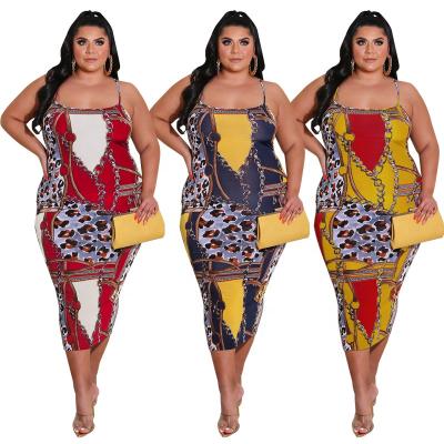 China Plus Size 2021 New Design Women Luxury Halter Dress Plus Size Leopard Chain Maxi Long Dress for sale