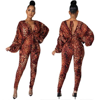 China 2021 new arrivals QUICK DRY women fashion leopard jumpsuit neck clothes v adult onsies for sale