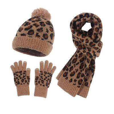 China Wholesale Wool Yarn Ladies Knit Hat Scarf Gloves Three Piece Set Warm Knitted Hat Set for sale