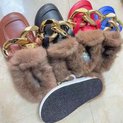 China Fashion Trend 2021 Winter Big Chain Soled Fur Warm Thick Slippers Daily Use Partially Enclosed Slippers for sale