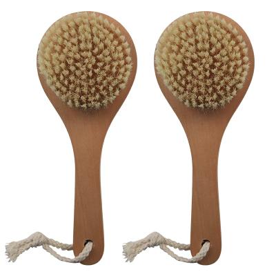 China EXFOLIATE High Quality Natural Bristle Body Massage Bath Brush Short Handle Wooden Bath Brush With Rope for sale