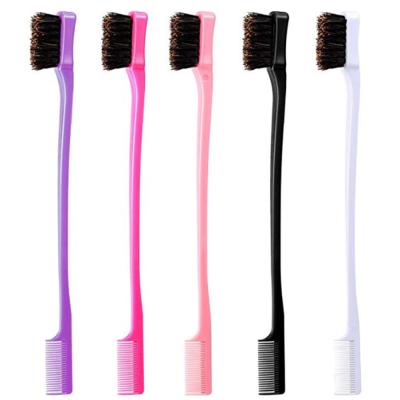 China Hair Styling Tamer Tools Hot Sale Eyebrow Brush Beauty Double Sided Mini Edge Control Broom Pale Pink Edge Brush Comb and Rat Tail for sale