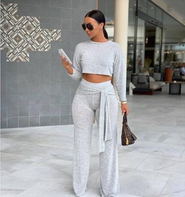 China Wholesale QUICK DRY XL plus size polyester irregular wide leg pants and crop top 2 piece women casual set for sale