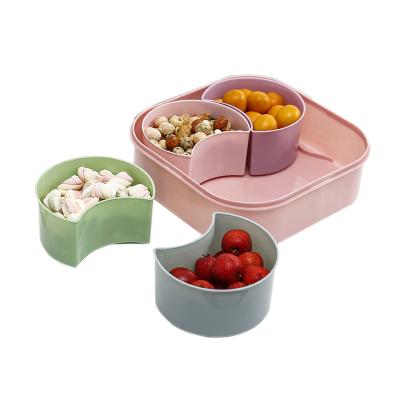 China Viable Round Flower Plant Fiber Plastic Box Fruit Candy Tray Serving Tray Plate Snacks Nuts Dessert Separable Storage Box Container for sale