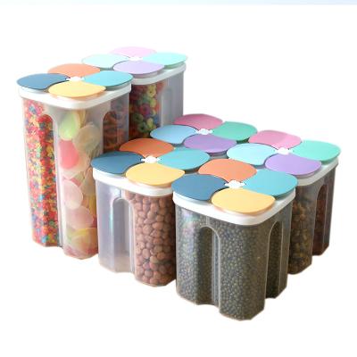 China Transparent Food Canister 4 Bottle Grids Kitchen Viable Healthy Plastic Storage Box Keep Fresh Clear Container Food Storage Jar for sale