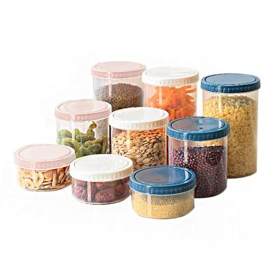 China Sustainable Spiral Cover Sealed Can Clear Plastic Food Canister Bottles Kitchen Storage Box Container Storage Jar For Grains Airtight Tin for sale